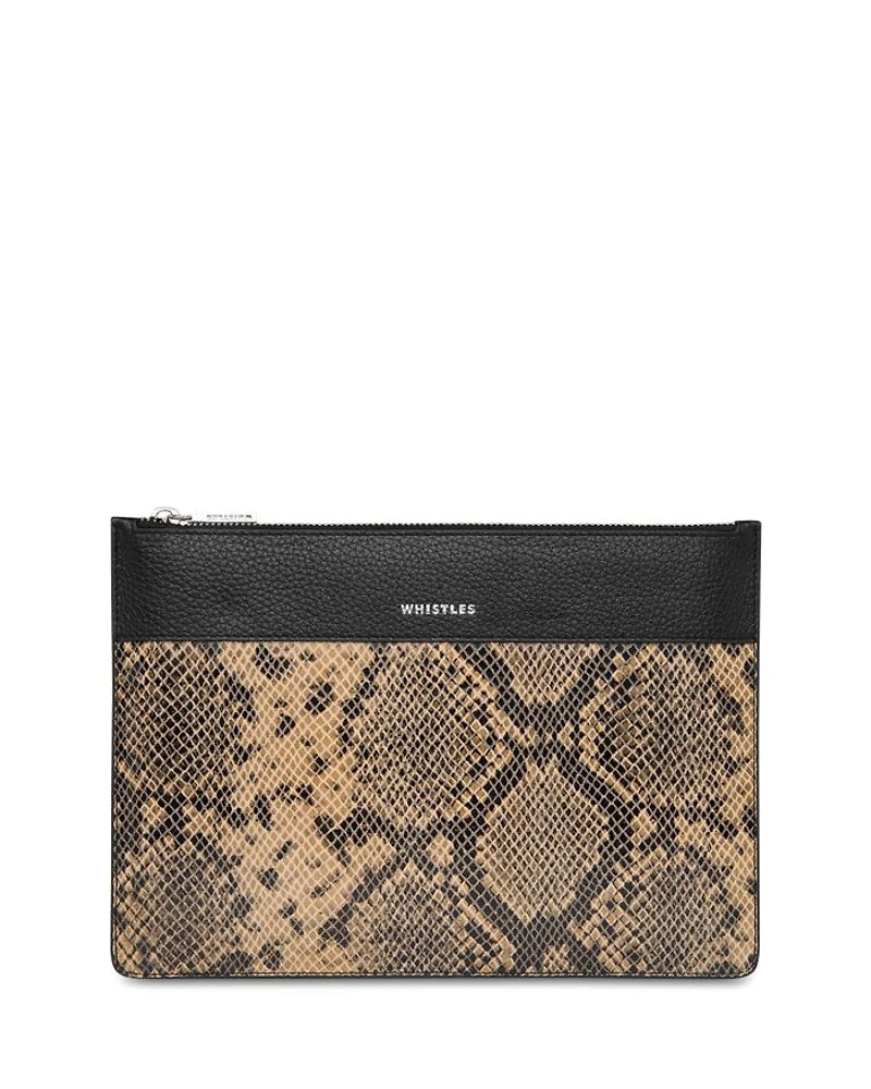 Una Snake Print Panel Pouch Zip Clutch