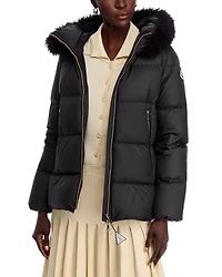 Laichefur Shearling Trim Hooded Down Jacket