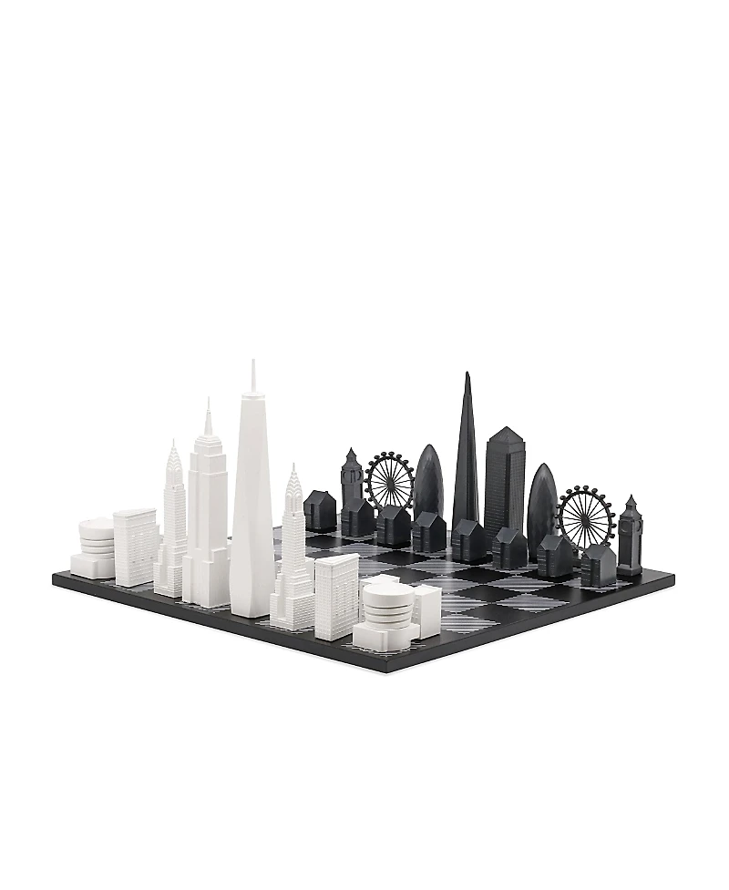 Skyline Chess Chess Set Acrylic London vs New York with B/W Hatch Board - Age 14+ Years