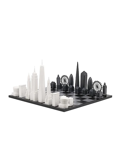 Skyline Chess Chess Set Acrylic London vs New York with B/W Hatch Board - Age 14+ Years