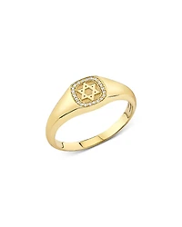 Sydney Evan 14K Yellow Gold Diamond Star Of David Signet Ring