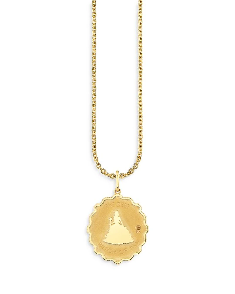Wicked x Sydney Evan 14K Yellow Gold Glinda Wand Diamond & Pink Sapphire Coin Pendant Necklace, 18"