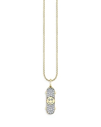Sydney Evan 14K Yellow Gold Diamond Happy Face Skateboard Pendant Necklace, 18