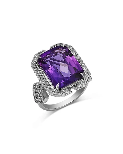 14K White Gold Amethyst & Diamond Ring