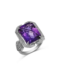 14K White Gold Amethyst & Diamond Ring