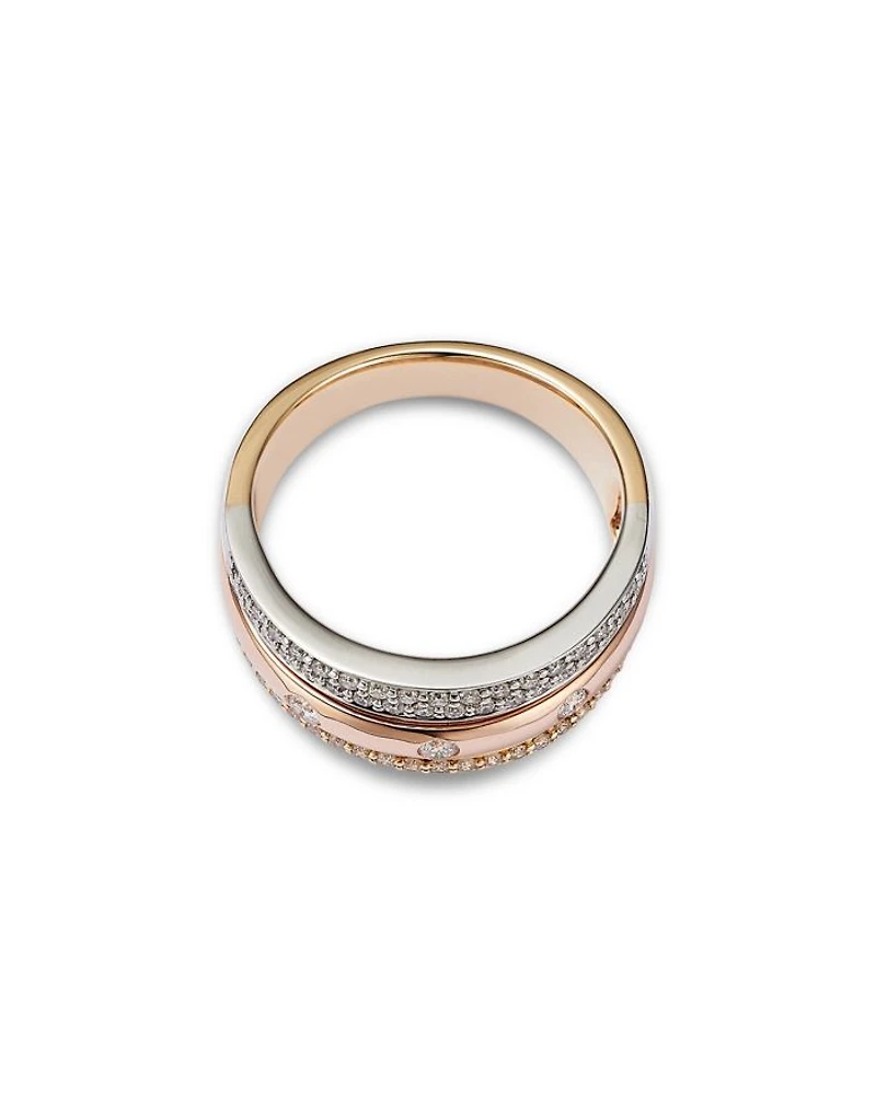 14K Tricolor Gold Diamond Pavé Band, 0.45 tcw
