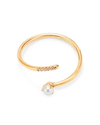 14K Yellow Gold Pearl & Pavé Diamond Bypass Ring