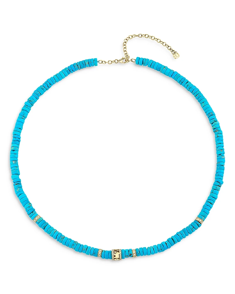 Sydney Evan 14K Yellow Gold Turquoise & Diamond Lucky Rondelle Beaded Necklace