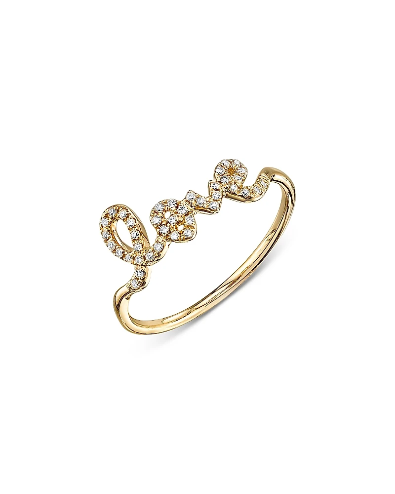 Sydney Evan 14K Yellow Gold Diamond Love Script Ring