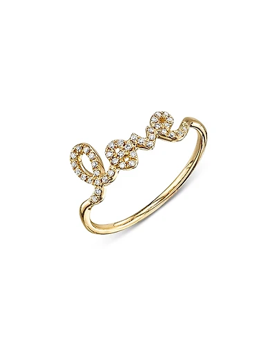 Sydney Evan 14K Yellow Gold Diamond Love Script Ring