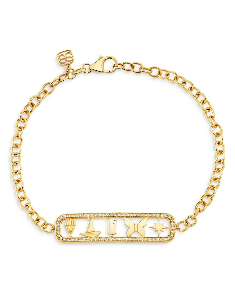 14K Yellow Gold Wicked Diamond Open Icon Link Bracelet