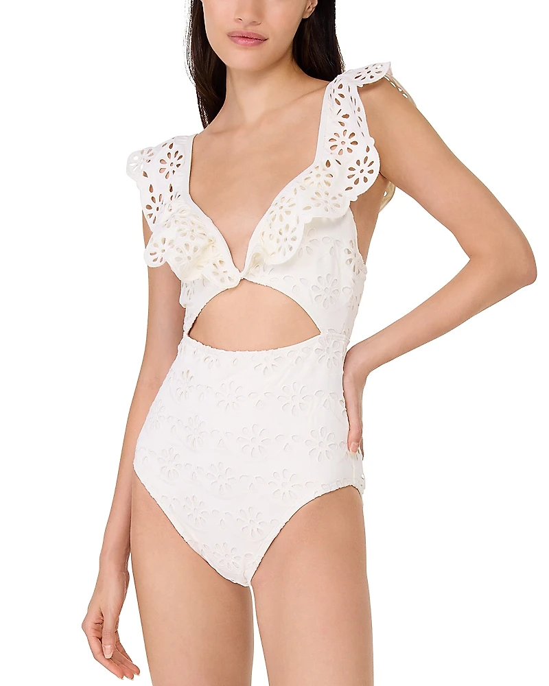 kate spade new york V Wire Ruffle One Piece Swimsuit