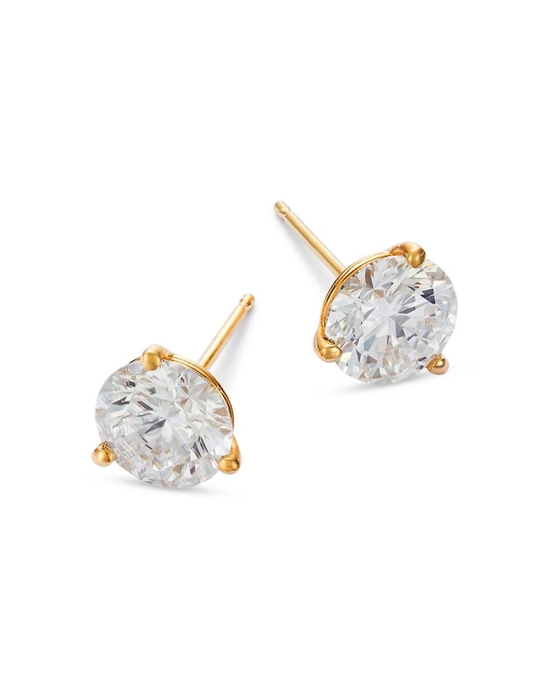Certified Lab Grown Diamond Stud Earrings 14K Yellow or White Gold, 3.0 tcw