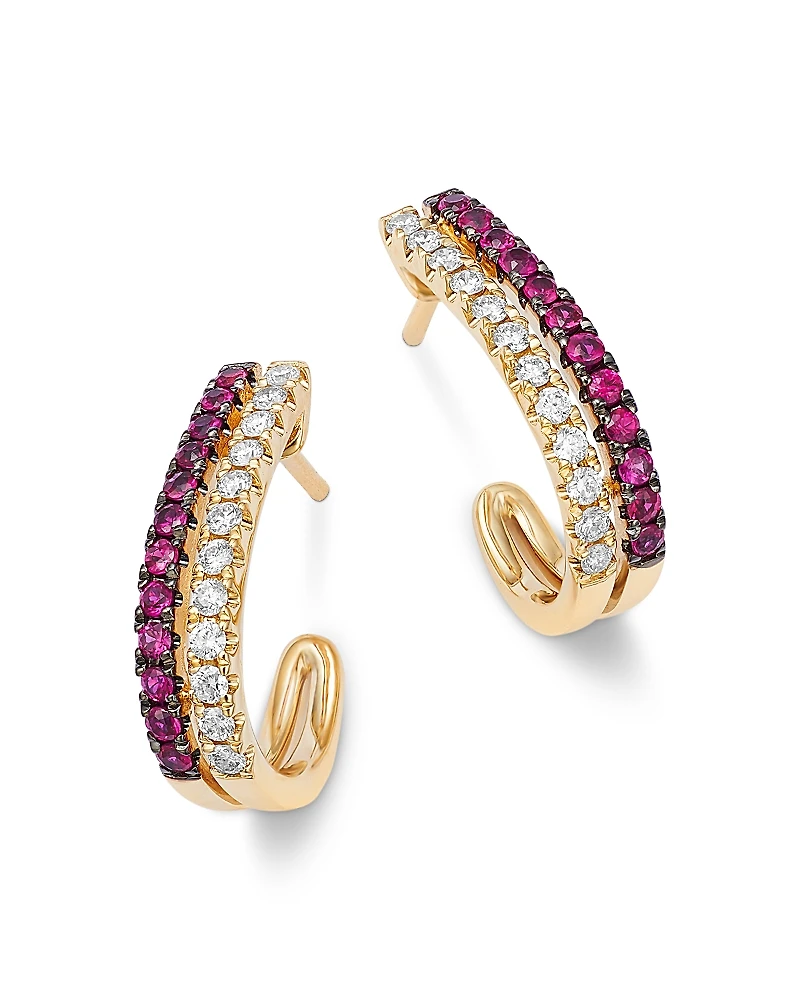 Bloomingdale's Fine Jewelry Ruby & Diamond Huggie Hoop Earrings