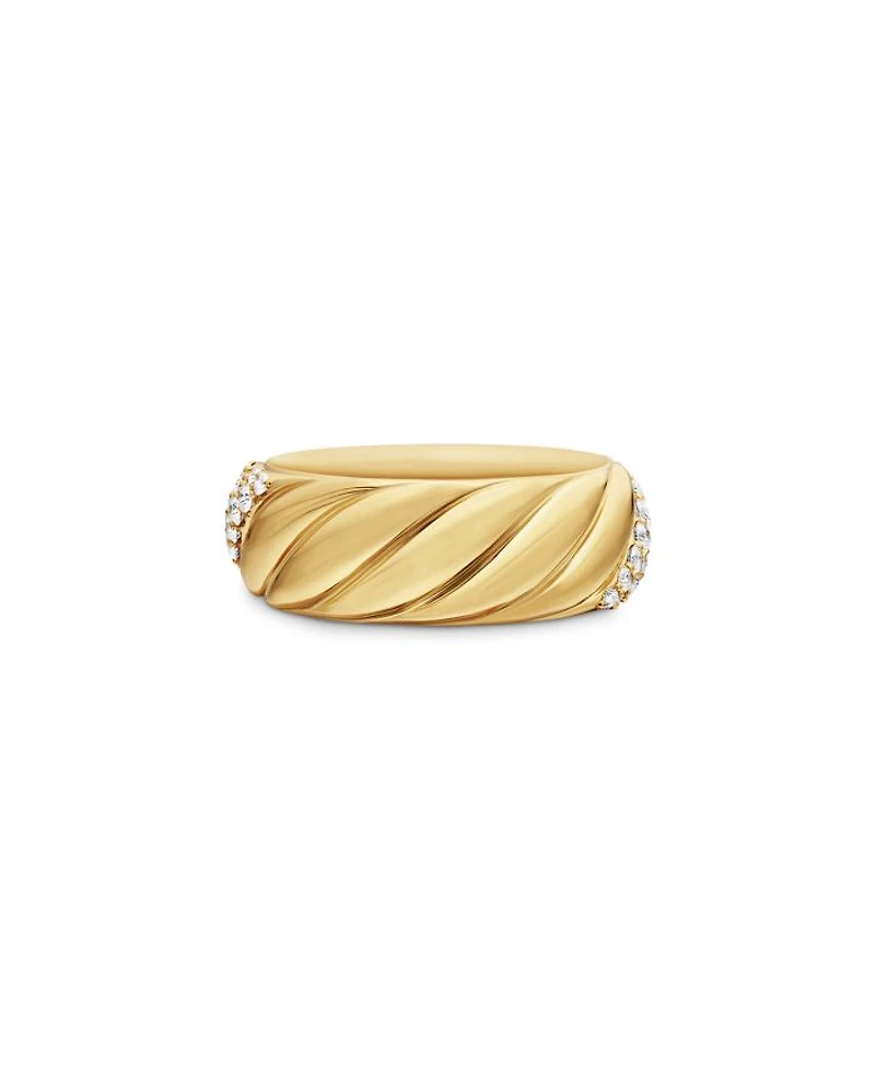 Sculpted Cable Band Ring 18K Yellow Gold with Pavé Diamonds