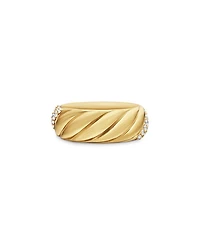 Sculpted Cable Band Ring 18K Yellow Gold with Pavé Diamonds