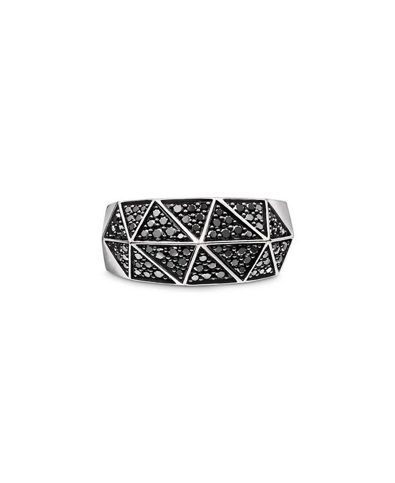 Men's Sterling Silver Faceted Black Diamond Pavé Ring