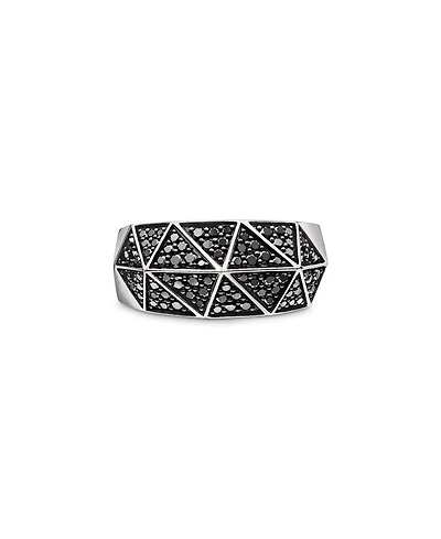 Men's Sterling Silver Faceted Black Diamond Pavé Ring