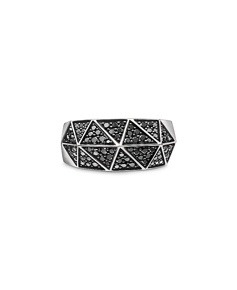 David Yurman Men's Sterling Silver Faceted Black Diamond Pave Ring