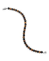 Men's Spiritual Beads Alternating Bracelet in Sterling Silver with Black Onyx and Tigers Eye, 6mm