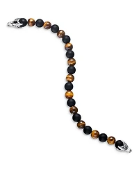 Men's Spiritual Beads Alternating Bracelet in Sterling Silver with Tigers Eye and Black Onyx, 8mm
