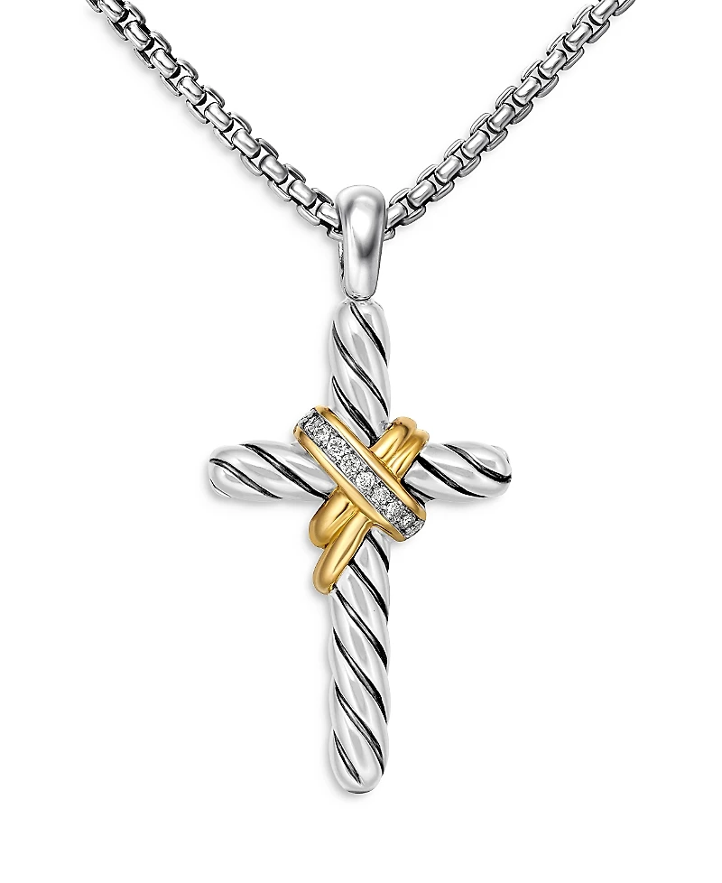 David Yurman Cable Collectibles X Cross Necklace with Diamonds and 14K Gold