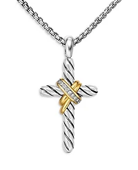 David Yurman Cable Collectibles X Cross Necklace with Diamonds and 14K Gold