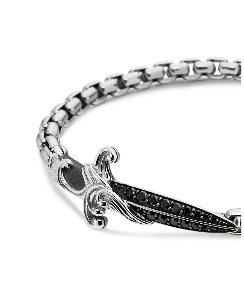 Men's Sterling Silver Waves Black Diamond Pavé Dagger Bracelet