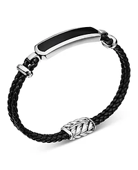 Men's Exotic Stone Station Black Leather Bracelet with Onyx
