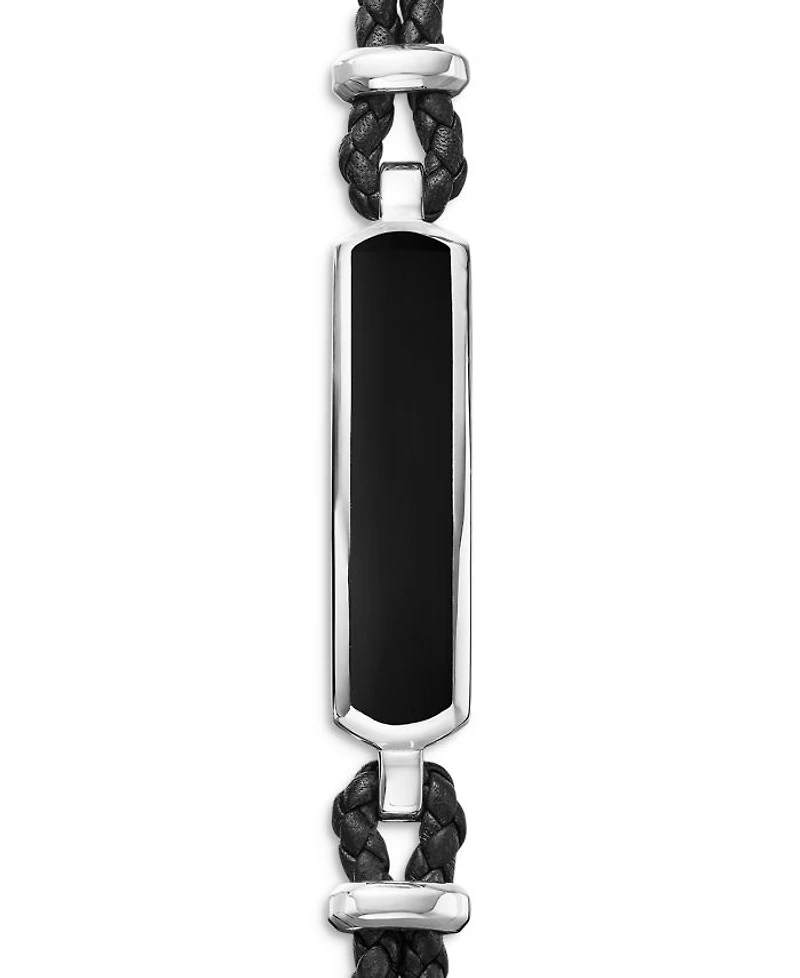 Men's Exotic Stone Station Black Leather Bracelet with Onyx