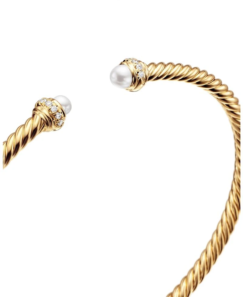 18K Yellow Gold Cablespira® Bracelet with Cultured Freshwater Pearls & Diamonds