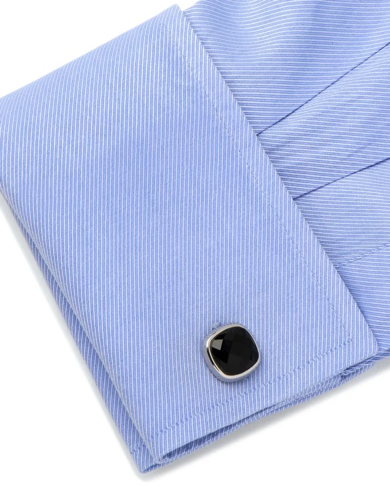 Faceted Onyx Cushion Stainless Steel Stud Set