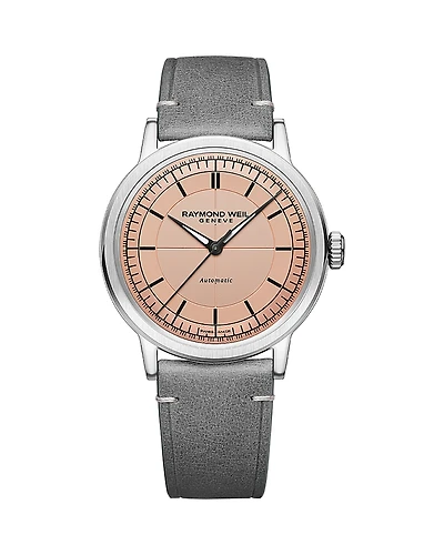 Raymond Weil Millesime Automatic Leather Strap Watch, 39.5mm