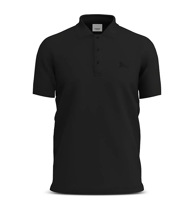 Eddie Cotton Piqué Equestrian Knight Embroidered Slim Fit Check Placket Polo Shirt