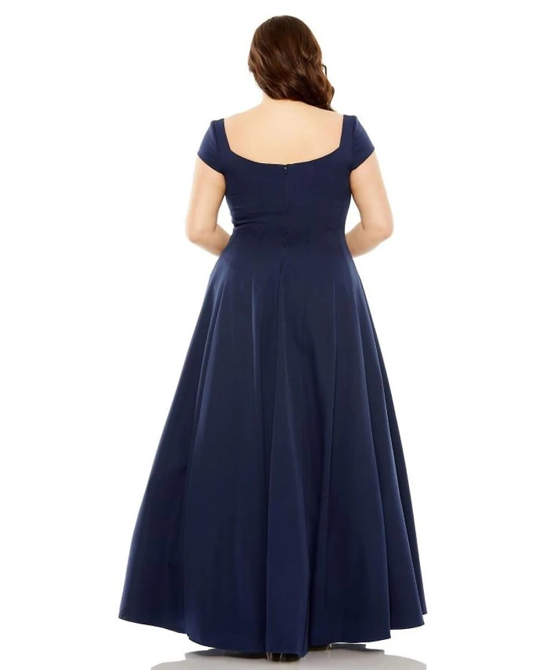 Plus Cap Sleeve Square Neck Ball  Gown