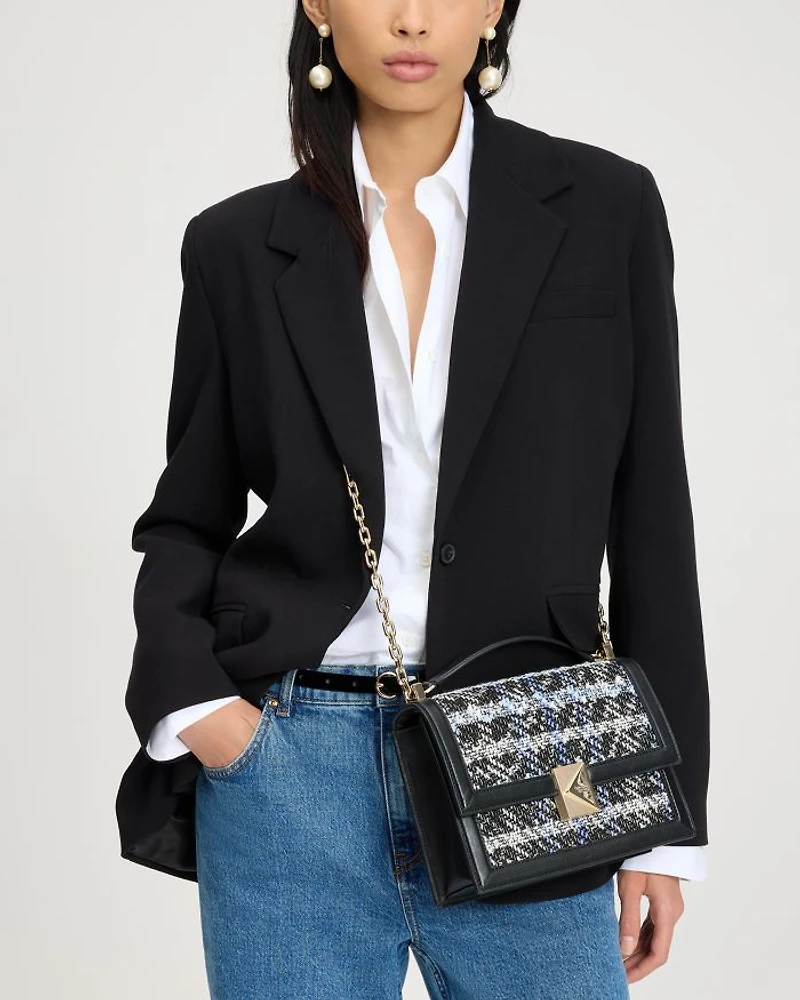 Deco Plaid Tweed Chain Shoulder Bag