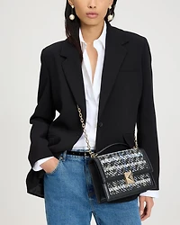 Deco Plaid Tweed Chain Shoulder Bag
