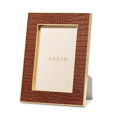 AERIN Classic Croc Leather Frame, Chestnut, 4" x 6"