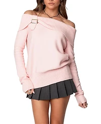 Edikted Marilyn Buckled Off Shoulder Sweater