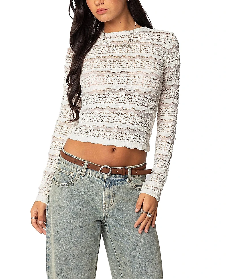 Edikted Daisey Textured Sheer Lace Top