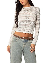 Edikted Daisey Textured Sheer Lace Top