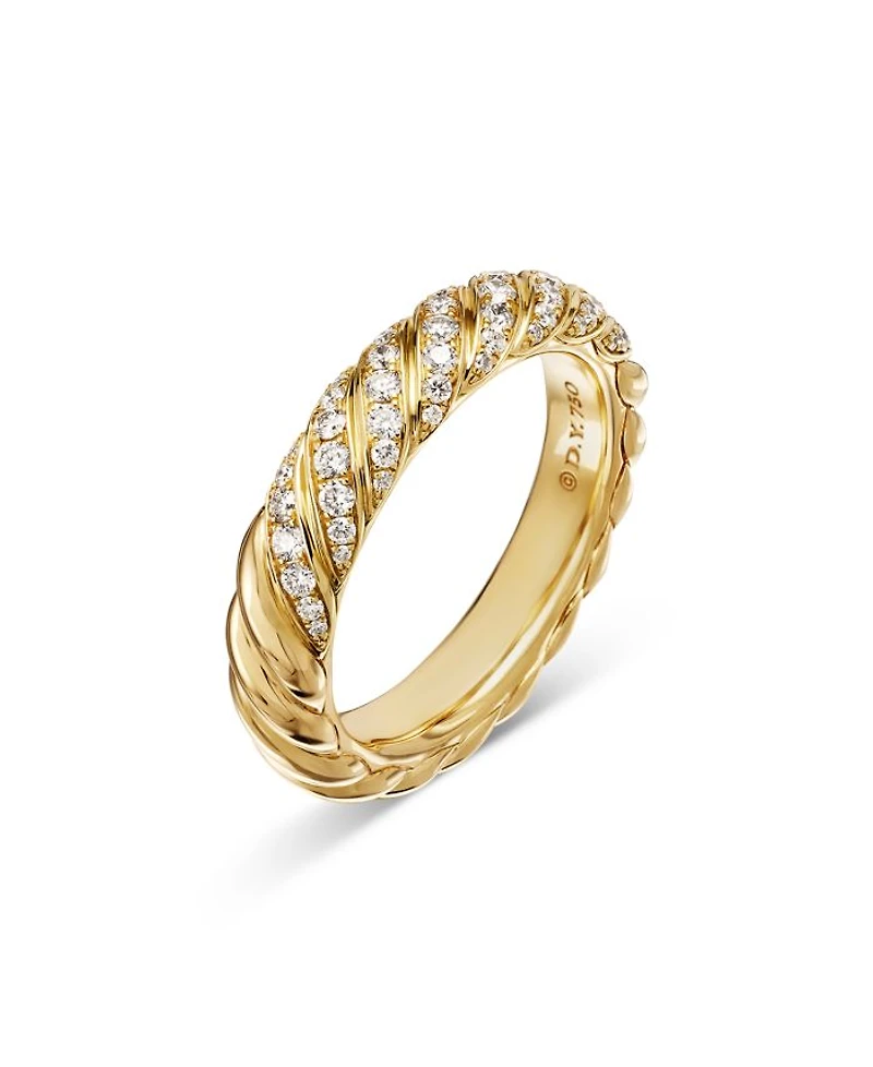 Sculpted Cable Pavé Band Ring 18K Yellow Gold with Diamonds
