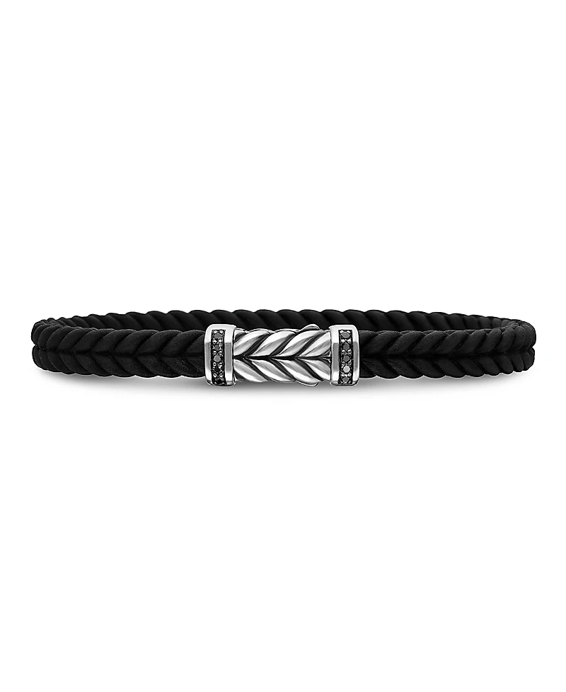 David Yurman Men's Chevron Black Rubber Bracelet with Pave Black Diamonds