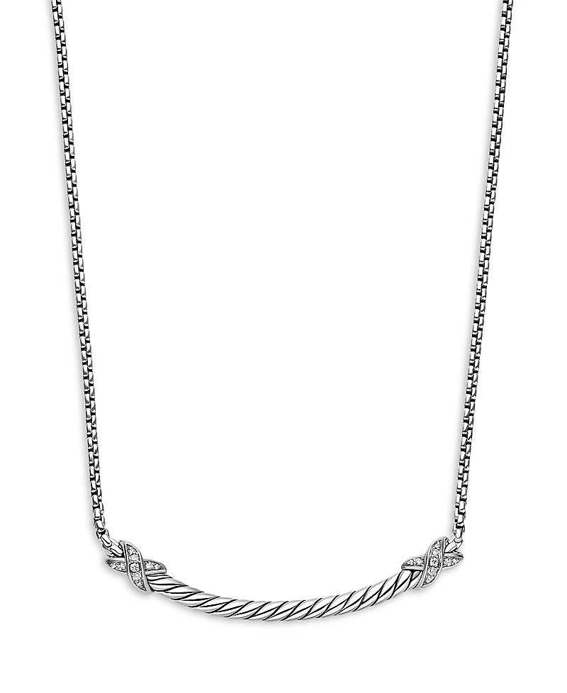David Yurman Sterling Silver Petite X Diamond Bar Pendant Necklace, 15