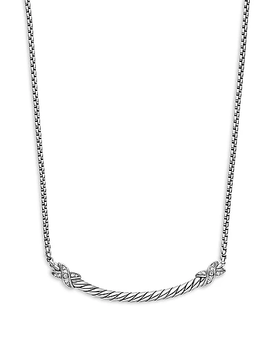 David Yurman Sterling Silver Petite X Diamond Bar Pendant Necklace, 15