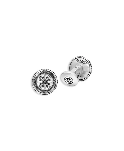 Sterling Silver Maritime Compass Cufflinks with Black Diamonds