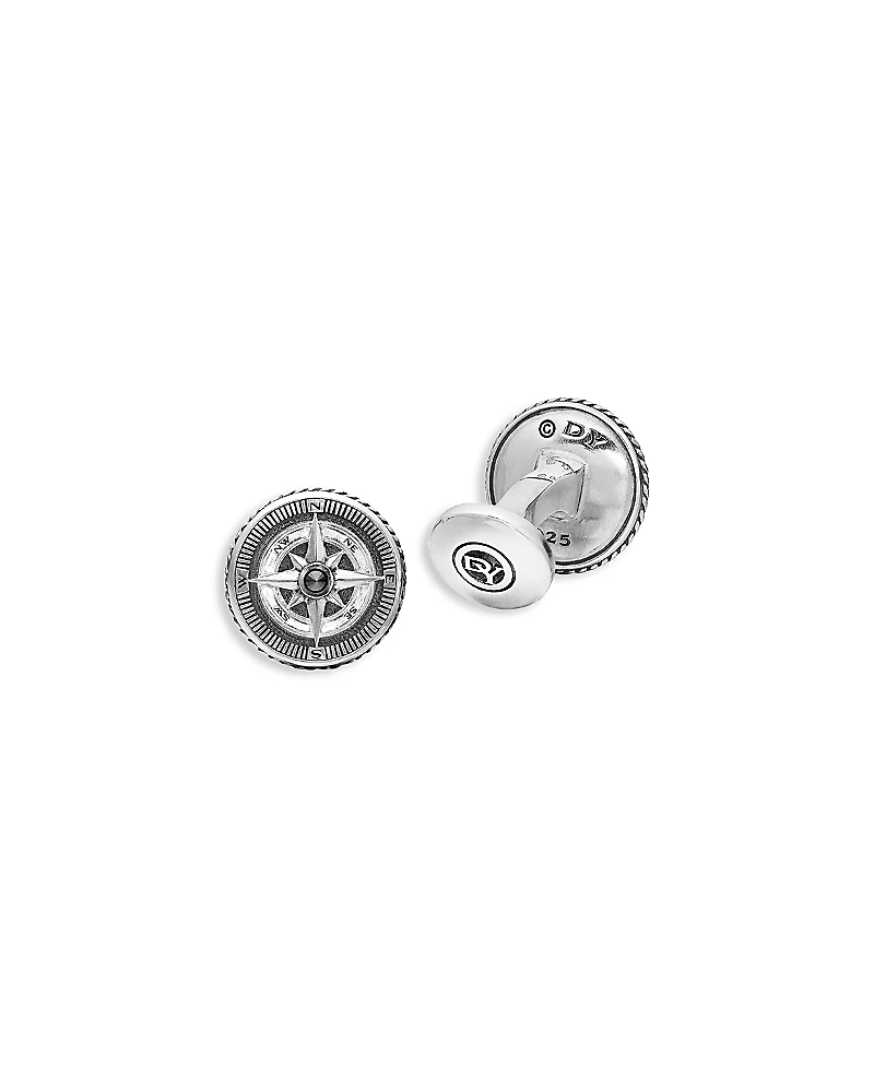 David Yurman Sterling Silver Maritime Compass Cufflinks with Black Diamonds