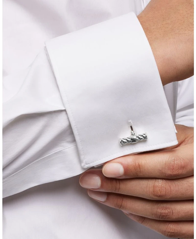 Cable Elongated Cufflinks in Sterling Silver, 22mm