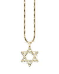 14K Yellow Gold Baguette & Round Diamond Bezel Star of David Charm Necklace, 0.26 tcw