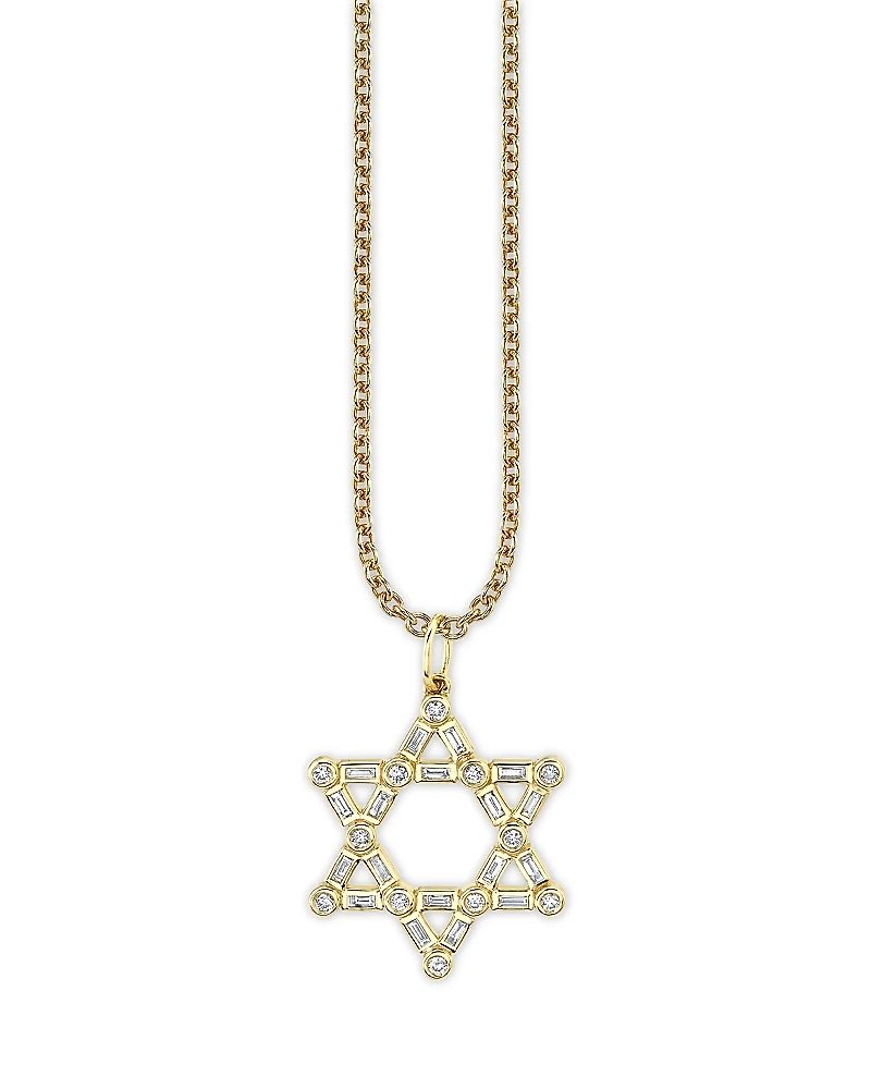 Sydney Evan 14K Yellow Gold Baguette & Round Diamond Bezel Star of David Charm Necklace, 0.26 tcw